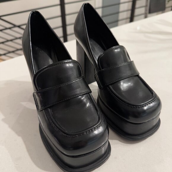 H&M Black Leather Platform Heeled Loafers - Picture 11 of 11